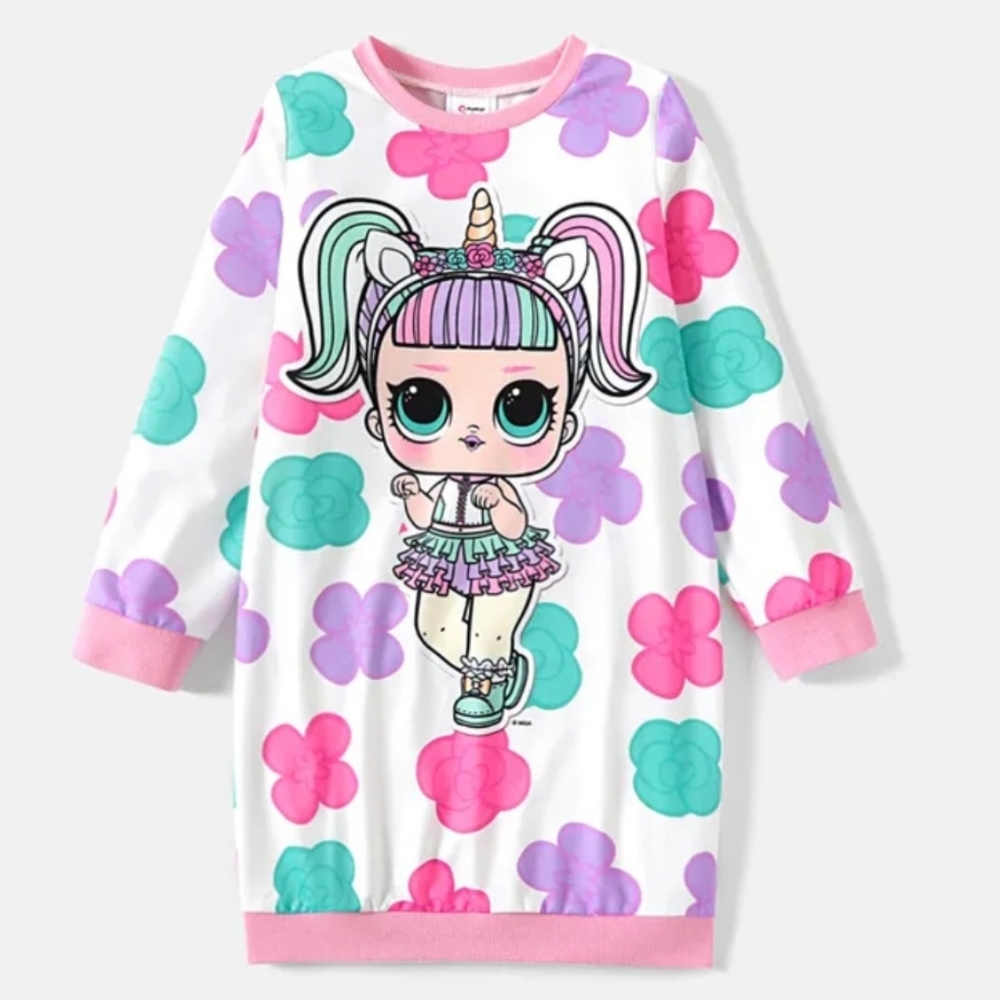 L.O.L. SURPRISE! Kid Girl Floral Print Sweatshirt Dress (Girl Size 7/8)